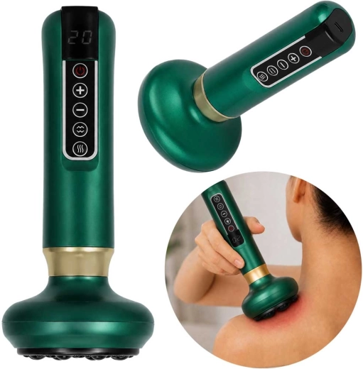 Ručný elektrický masážny prístroj s funkciou čínskej banky, USB, zelený