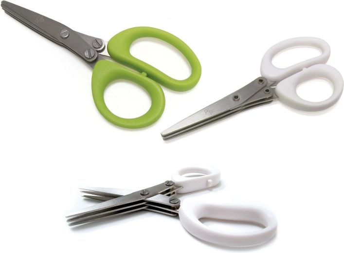Nožnice na bylinky s tromi čepeľami 13 cm – mix biela/limetka