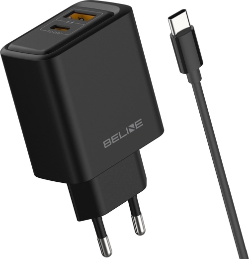 Sieťová nabíjačka Beline 45 W USB-A/USB-C s káblom GaN PD čierna