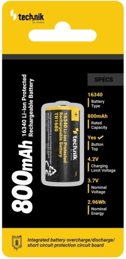 Nabíjacia batéria 16340 (RCR123) 800 mAh 3,7 V