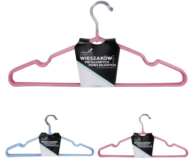 Sada 8 kovových vešiakov s PVC povlakom – ružová a modrá