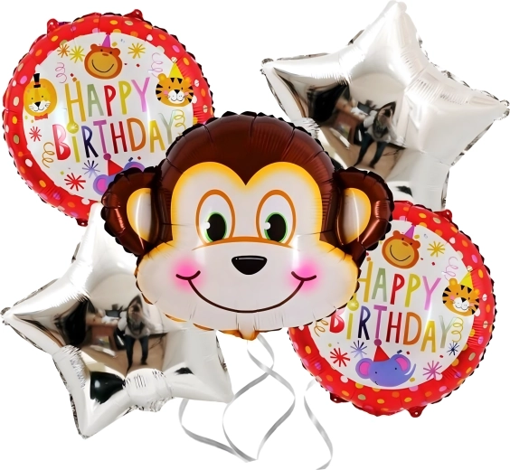 Sada narodeninových balónikov opička, zvieratká, 5 ks