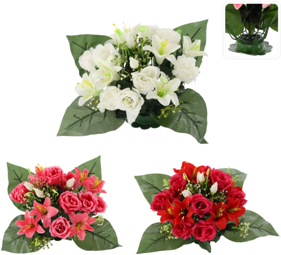 Umelá kvetinová väzba ruže a ľalie 25 × 27 × 27 cm, mix farieb