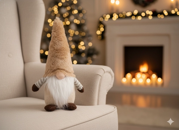 Vianočný škriatok 25 cm béžový