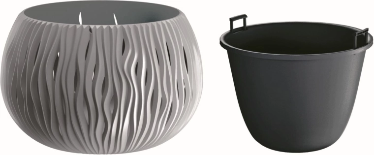 Kvetináč Sandy Bowl s vložkou 23,8 cm sivý kameň