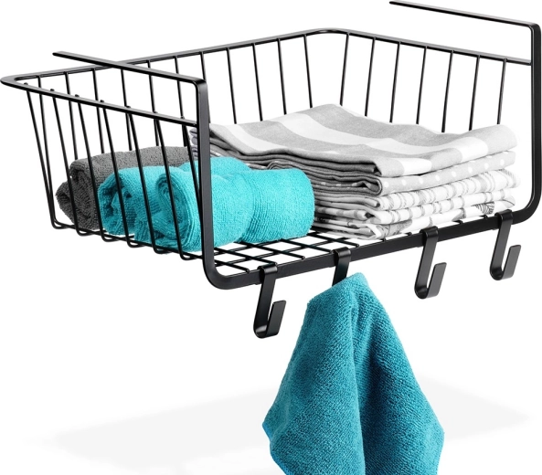 Závesný kovový košík pod policu, čierny 40,5 × 26 × 16 cm