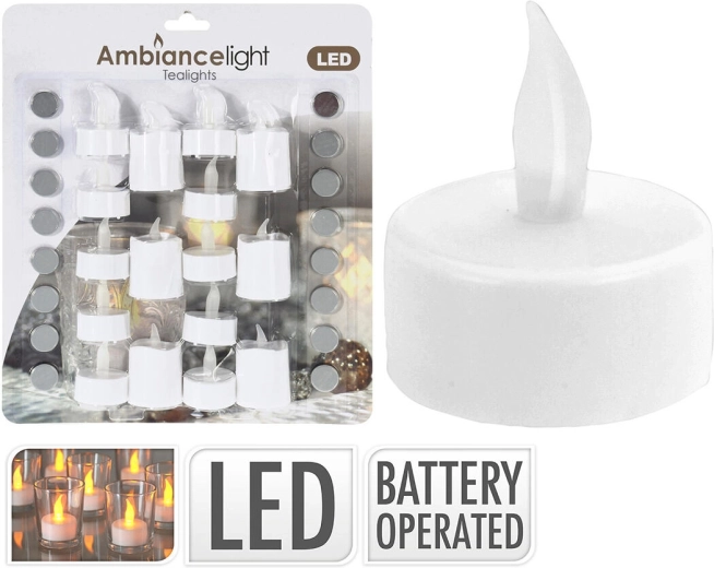 Biele LED čajové sviečky 3,5 cm s batériami (16 ks)