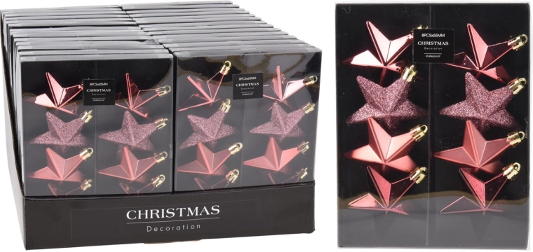 Vianočné ozdoby hviezdy 6,5 cm ružové, sada 8 ks
