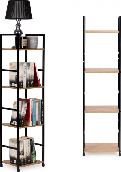 Moderná drevená polica s kovovým rámom LOFT, 4 police