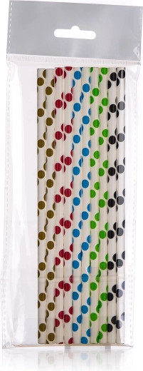 Papierové slamky s bodkami 6 × 200 mm, mix farieb (25 ks)