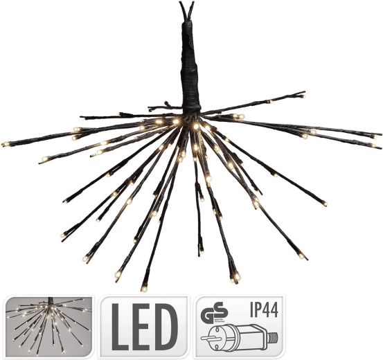 Závesná svetelná dekorácia 45 cm, 72 LED, teplá biela, čierna