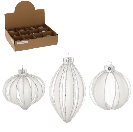 Sklenená vianočná ozdoba priehľadná, mix vzorov