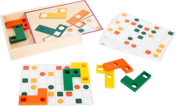 Drevená logická hra Small Foot – farebné puzzle s kartičkami