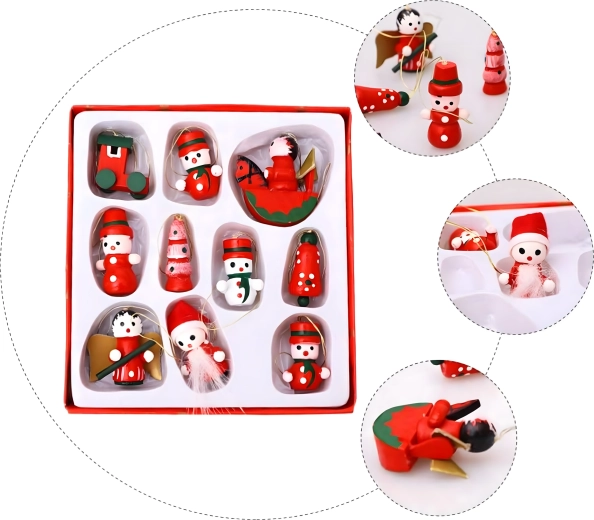 Drevené vianočné ozdoby na stromček, závesné dekorácie – sada 10 ks