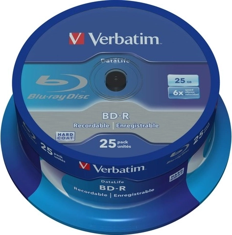 Blu-ray médiá VERBATIM BD-R 25GB 6× DataLife, spindle 25 ks