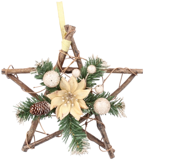 Drevená závesná hviezda 25 cm v zlatej farbe z jaseňového dreva