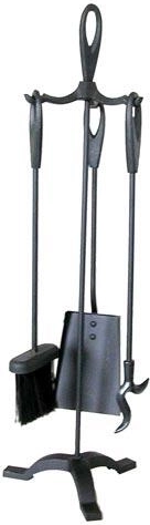 Krbové náradie so stojanom 63 cm, čierna oceľ, 3-dielna sada