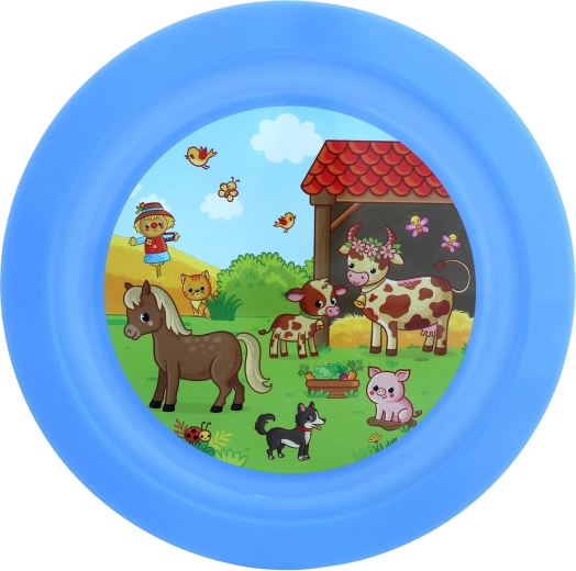 Detský plytký tanier FARMA 21 cm, plast, mix farieb