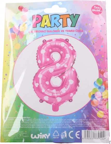 Nafukovací balónik číslo 8 ružový so srdiečkami