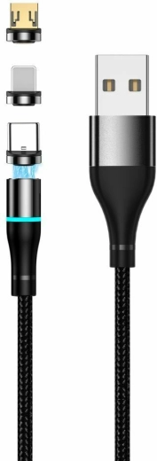 Setty magnetický USB kábel 1 m, 2 A, nylon, čierny