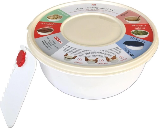 Rýchlokysnúca a šľahacia misa 3 l s vekom, plast, mix farieb + stierky zdarma