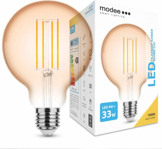 Modee LED filamentová žiarovka amber globe G95 4 W E27 1800 K