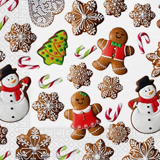 Vianočné servítky Perníčky, 3-vrstvové 33 × 33 cm