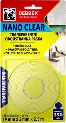 Obojstranná nano páska transparentná 19 × 2 mm, 2,5 m