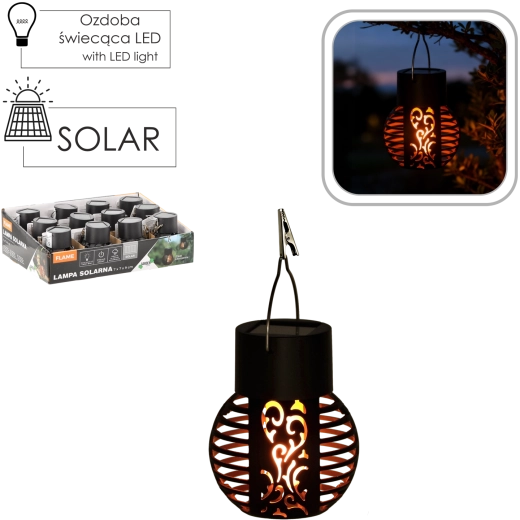 Solárna závesná lucerna s efektom plameňa, čierna, 7 × 7 × 9 cm