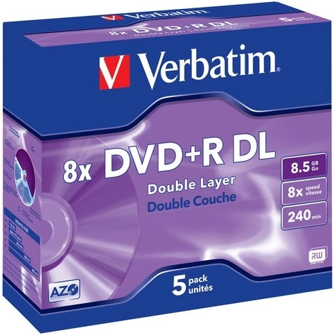 Verbatim zapisovateľné dvojvrstvové disky DVD+R 8,5 GB 8x Matt Silver Jewel Case – 5 ks