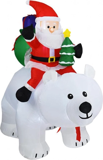 Nafukovacia vianočná dekorácia s Mikulášom na ľadovom medveďovi LED 210 cm