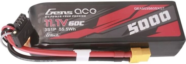 Gens ace G-Tech 5000mAh 11,1V 60C 3S1P krátky LiPo s konektorom XT60