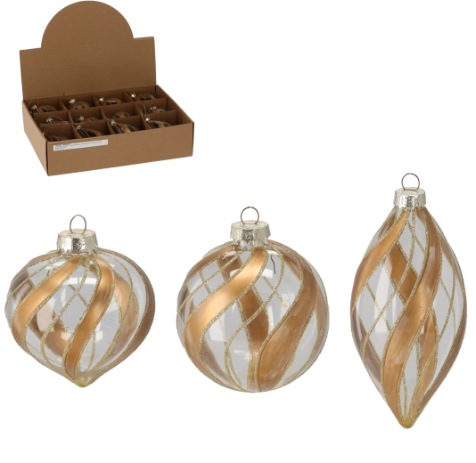 Sklenená priehľadná vianočná guľa s dekorom, mix vzorov