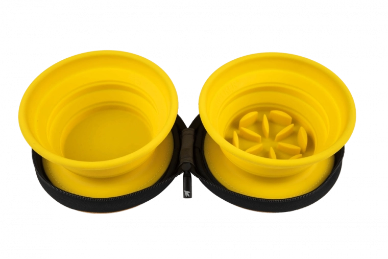 Cestovná dvojmiska so spomaľovačom kŕmenia Kiwi Walker – oranžová, 2 ks