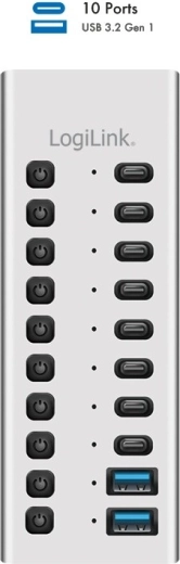 LogiLink USB 3.2 Gen 1 10-portový USB hub USB-A/USB-C s vypínačmi