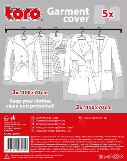 Ochranné vaky na odevy – jednorazové, transparentné, sada 5 ks