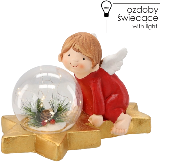 Vianočná figúrka anjelika s LED guľou 36,5 × 21,5 × 23,5 cm
