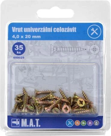 Univerzálny skrutka celozávit 4,0 × 20 mm, pozink, 35 ks