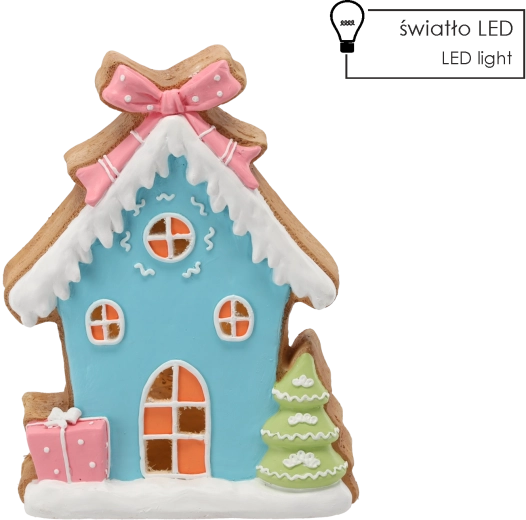 Vianočná figúrka – modrý perníkový domček s LED osvetlením