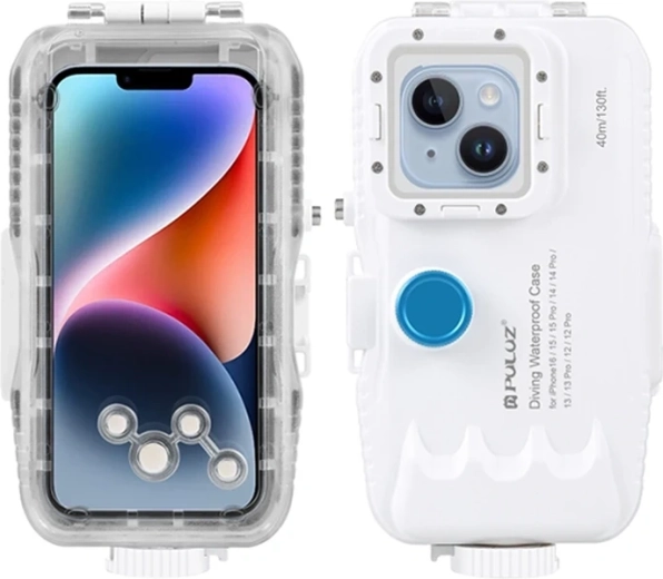 Vodotesné potápačské puzdro PULUZ pre iPhone do 40 m s jednosmerným ventilom, biele