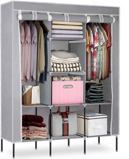 Textilná šatníková skriňa Massido sivá