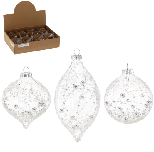 Sklenená vianočná guľa transparentná, mix vzorov