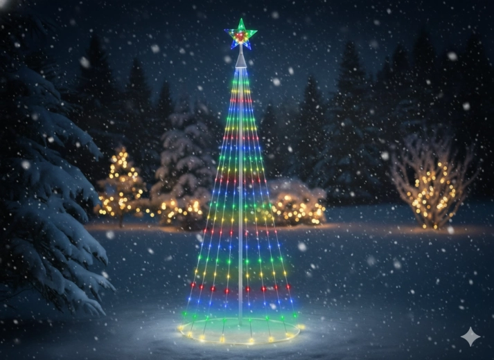 Kužeľový LED vianočný stromček s hviezdou 1,8 m, 320 LED, multicolor, interiér/exteriér