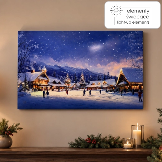 LED obraz na plátne zimné mestečko 60 × 40 × 3,2 cm