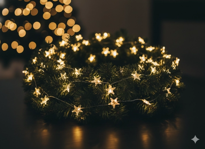 Svetelná reťaz LED hviezdičky 20 svetiel na batérie so zlatým zdobením