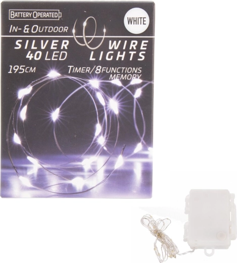 LED svetielka na drôtiku 40 LED biele s časovačom