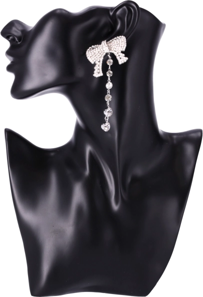 Dlhé náušnice s mašľou - strieborné