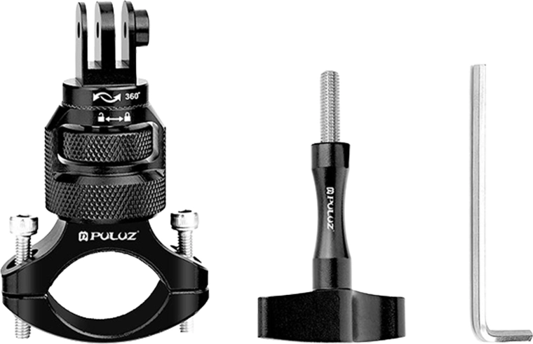 Hliníkový 360° držiak na riadidlá PULUZ pre športové kamery – čierny