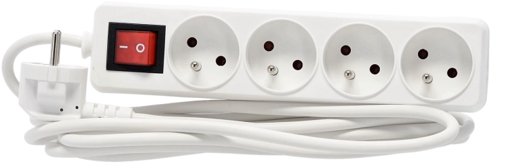 Predlžovacia prepäťová lišta s vypínačom, 4 zásuvky, 3 m, biela