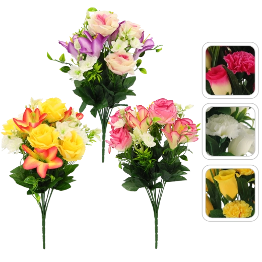 Umelá kytica ruží a ľalií, mix farieb, 43 × 25 × 25 cm